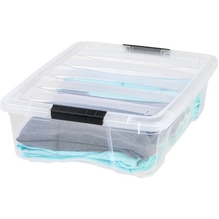 27 QT Plastic Storage Box with Buckles, Clear, 1 Pack