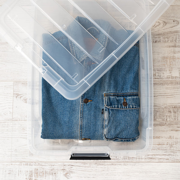 27 QT Plastic Storage Box with Buckles, Clear, 1 Pack